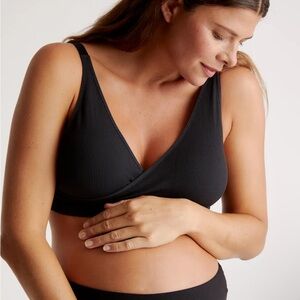 Quince Black Ribbed Seamless nursing and lounge Bralette Duo